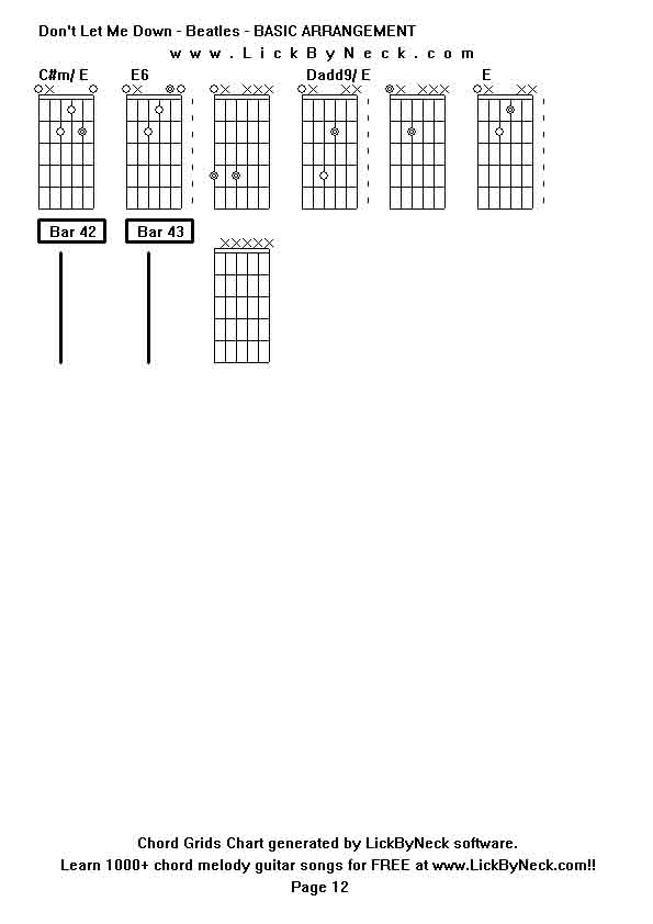 Chord Grids Chart of chord melody fingerstyle guitar song-Don't Let Me Down - Beatles - BASIC ARRANGEMENT,generated by LickByNeck software.